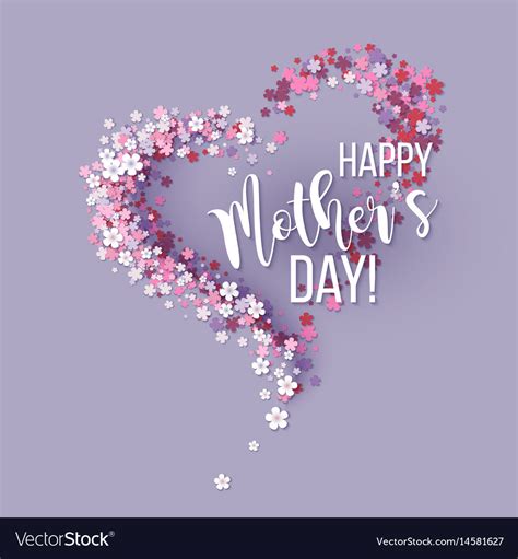 Mothers Day Card With Pink Flowers Heart Shaped Vector Image