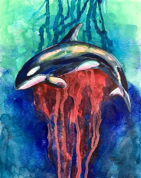 Orca Watercolor Painting Whale Watercolor Killer Whale Etsy