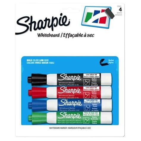 Sharpie Low Odour Whiteboard Marker Bullet Tip 2mm Blackblueredgreen