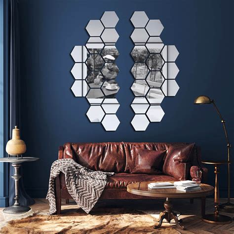 Hexagon Shape Mirror Wall Decor 32 Pcs Mirror Effect Wall Decal