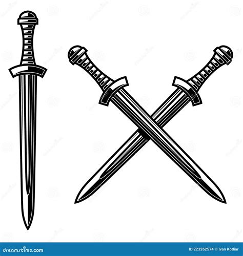 Illustration Of Crossed Daggers In Engraving Style Design Element For