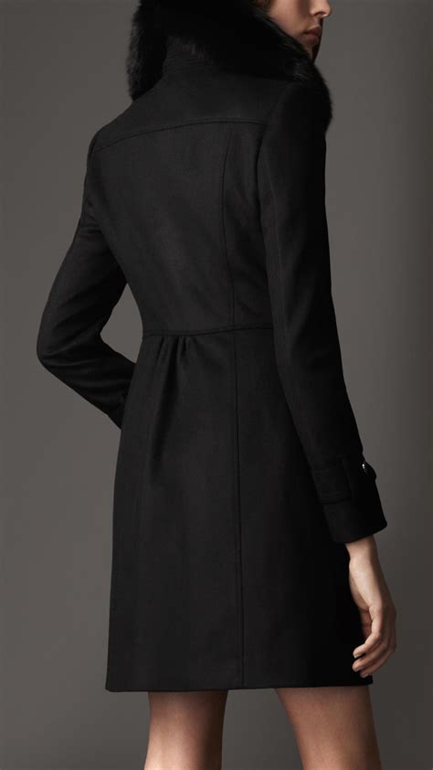 Lyst Burberry Long Fur Collar Trench Coat In Black