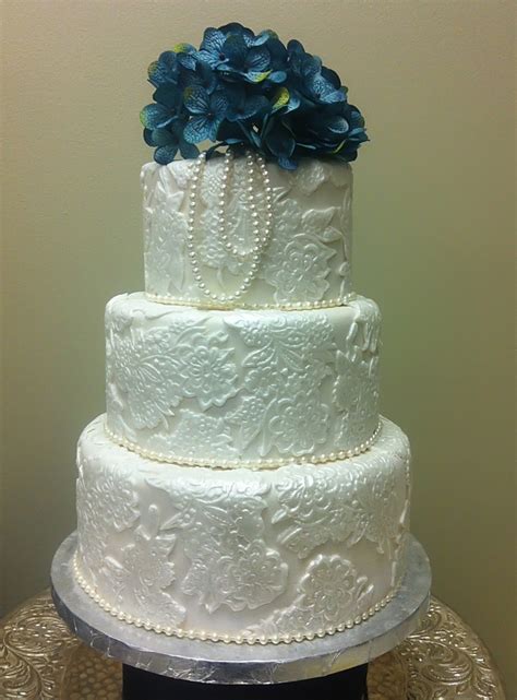 Lace And Pearls Wedding Cake