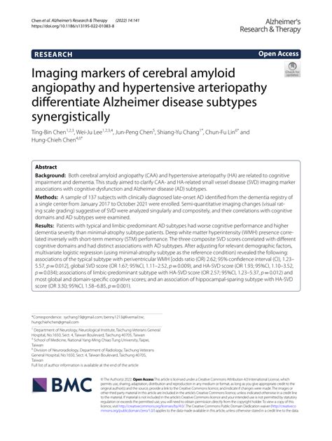 Pdf Imaging Markers Of Cerebral Amyloid Angiopathy And Hypertensive