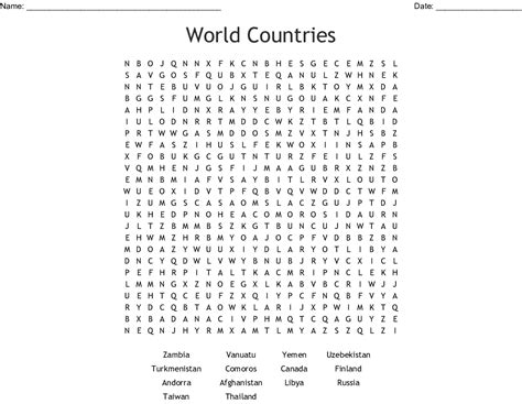 Countries Of The World Word Search Printable Word Search Printable