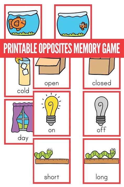 Printable Opposites Matching Game Learning About Antonyms For Prek 1