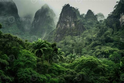 Tropical Rainforest Growth Surrounds Mountain Generated Ai 26440314