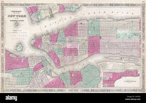 1865 Johnson Map Of New York City And Brooklyn Stock Photo Alamy