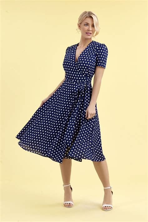 1940 S Navy Ivory Polka Dot Wrap Dress Pretty Dresses Wrap Dress