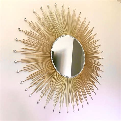 Extra Large 36 Sunburst Mirror With Gems Glamorous Gold Wall Etsy