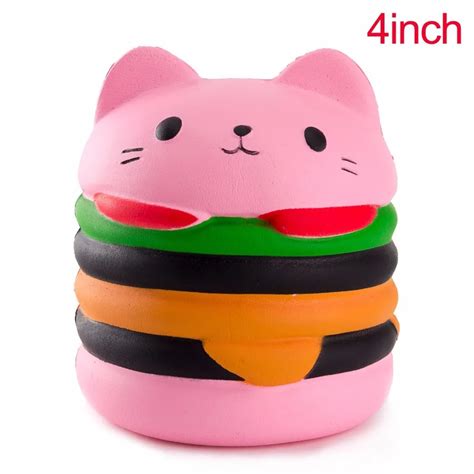 Watinc 1pcs Food Squishy Kawaii Pink Cat Hamburgers Cream Scented Slow