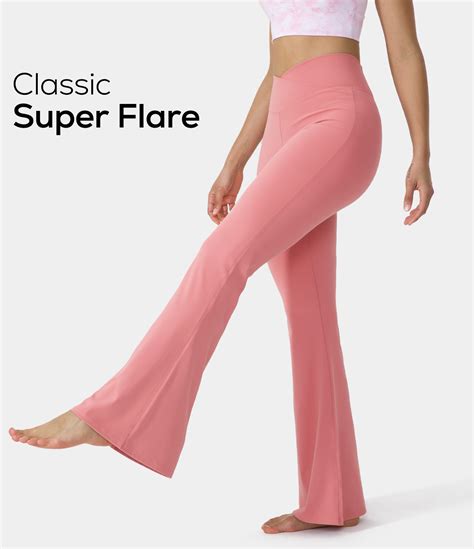 women s crossover high waisted back pocket super flare leggings halara