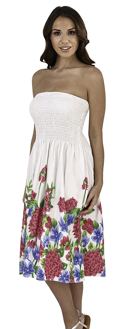 Ladies Floral Casual Summer Dress 2 In 1 Strapless Sun Dress Bandeau