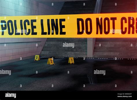 3d Rendering Of Crime Scene On Darken Underpass With Staircase Amd