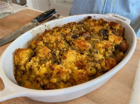 Cornbread stuffing with apple and pancetta. Thanksgiving Leftovers: Cornbread Stuffing Stuffed Mushrooms : Thanksgiving Leftovers Cornbread ...