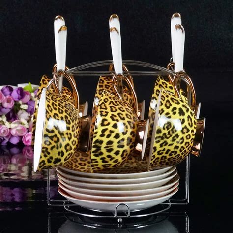 Free Shipping Royal Classic Leopard Print Fashion Bone China Cup Dish