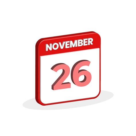 Icono 3d Del Calendario Del 26 De Noviembre 3d Noviembre 26 Calendario