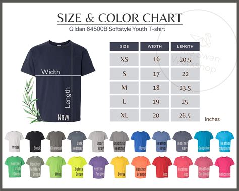 Gildan 64500B Color and Size Chart Gildan G645B Youth T-shirt | Etsy