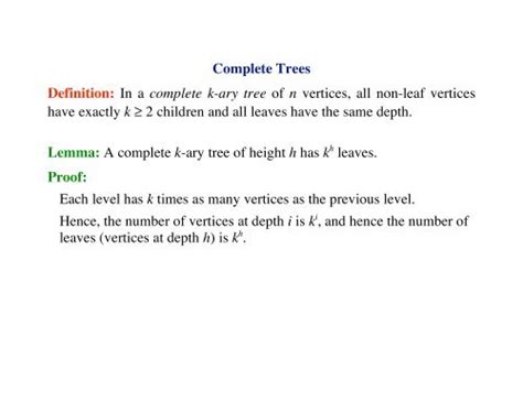 Complete Trees Definition In A Complete K Ary Tree Of N Vertices All