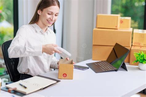 Concept Of Parcel Delivery And Selling Onlineretailer Writing Customer