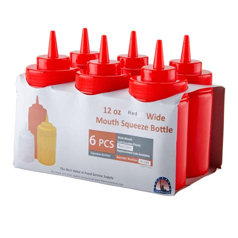 12 Oz Red Wide Mouth Squeeze Bottle 6 Pack