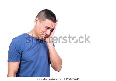Sad Man Crying While Touching Face Stock Photo 2122885745 Shutterstock
