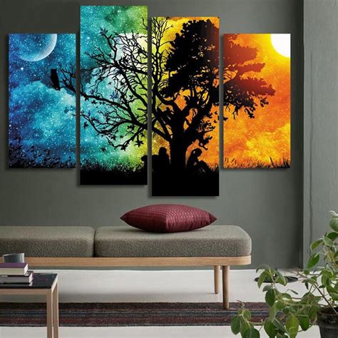 moon sun tree lovers wall paintings dreamy printed