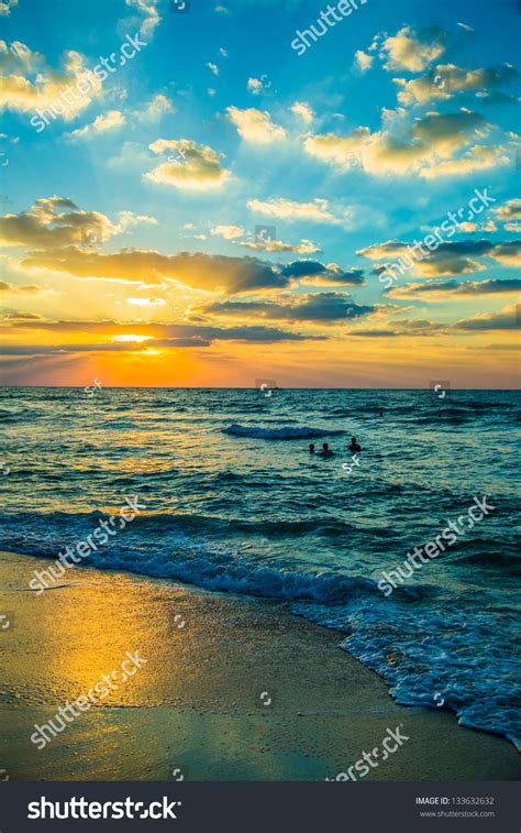 Beautiful Sunset Beach Amazing Colors Light Stock Photo