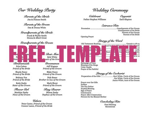 Free Printable Wedding Program Templates Word Sample Professional