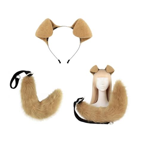 Dog Ears And Tail Set Plush Furry Animal Ears Headband Halloween Party