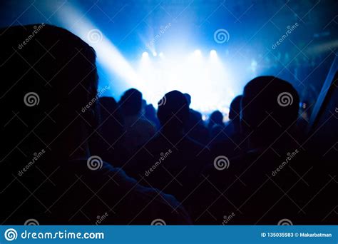 Silhouettes Of Crowd Group Of People Cheering In Live Music Concert