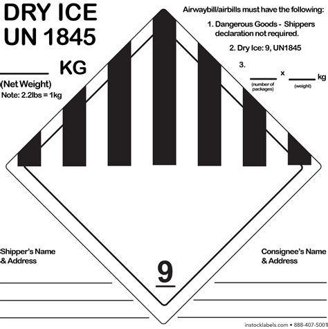 Dry Ice UN1845 DOT Hazmat Class 9 Shipping Labels 6 Square 500