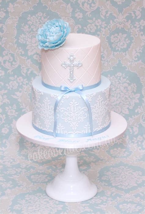 Elegant Blue Peony Christening Cake Christening Cake