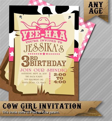 Cowgirl Invitation Cowgirl Birthday Invite Cow Girl Invite Yee Haw Pink Western
