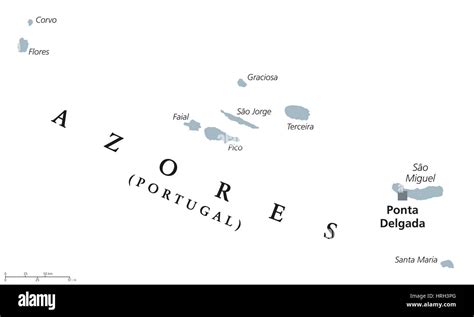 Azores Political Map With Capital Ponta Delgada Autonomous Region Of