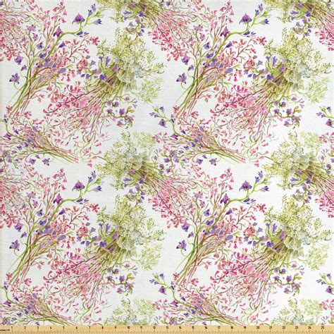 Romantic Fabric By The Yard Flower Pattern With Fresh Foliage Leaves