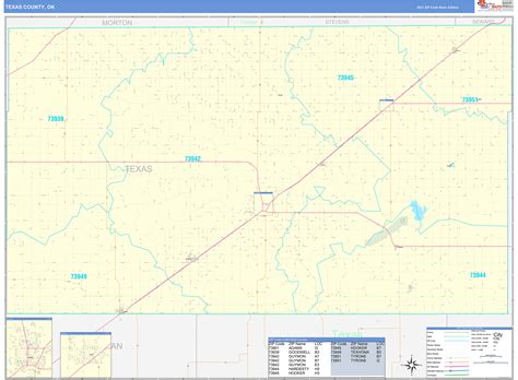 Texas County Ok Zip Code Wall Map Basic Style By Marketmaps Mapsales