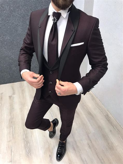 Buy Claret Red Slim Fit Groom Suit by Gentwith.com with Free Shipping