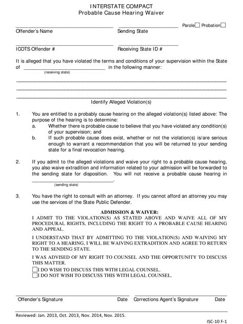 Iowa Interstate Compact Probable Cause Hearing Waiver Download