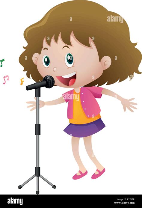 Happy Girl Singing On Microphone Illustration Stock Vector Image And Art