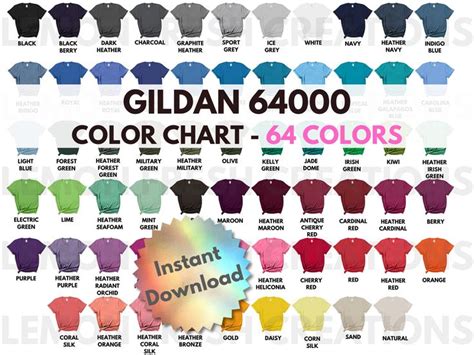 Color Chart Gildan All Colors Colors Gildan Etsy Color