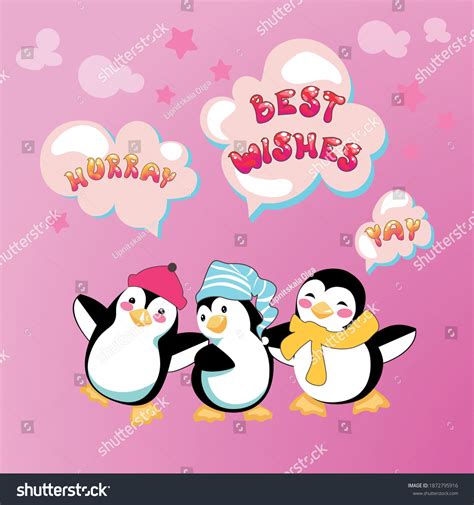 Best Wishes Card Cute Cartoon Penguins Stock Vector Royalty Free