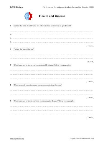 Gcse Biology 9 1 Health And Disease Worksheet And Answers