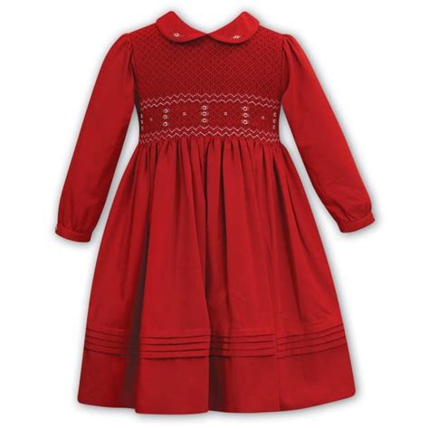 Sarah Louise Girls Red Smocked Dress