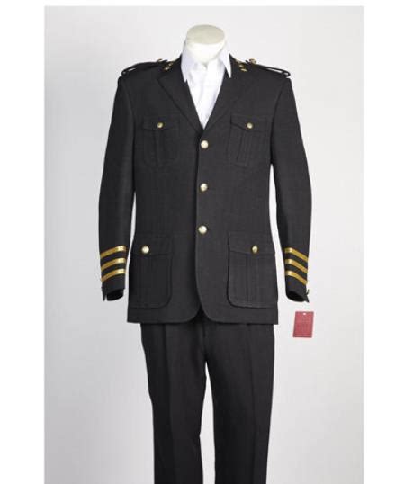 Mens Safari Military Style Black 2 Button Suit