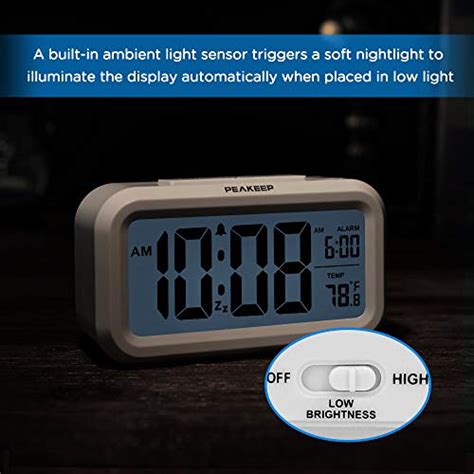 Peakeep Smart Night Light Digital Alarm Clock With Indoor Temperature