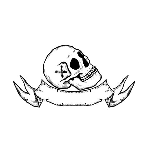 Skull Ribbon Doodle Illustration Hand Drawn Vector 9826355 Vector Art