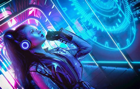 Wallpaper Girl Music Neon Background Neon Cyber Cyberpunk Synth Retrowave Synthwave