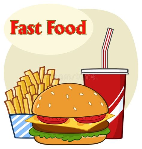 Fast Food Hamburger Drink And French Fries Cartoon Drawing Simple