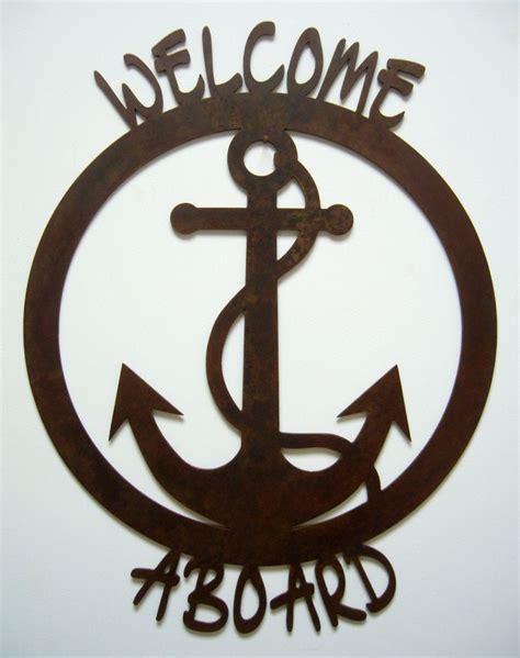 Metal Art Welcome Aboard Nautical Theme Steel Sign Natural Patina